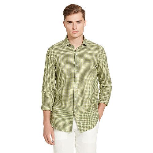 Polo Ralph Lauren Checked Linen Sport Shirt Olive Green/white