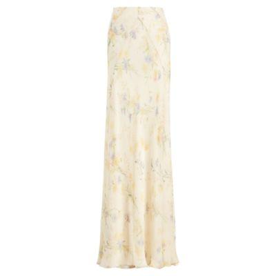 Ralph Lauren Jacqueline Floral Silk Skirt Parchment