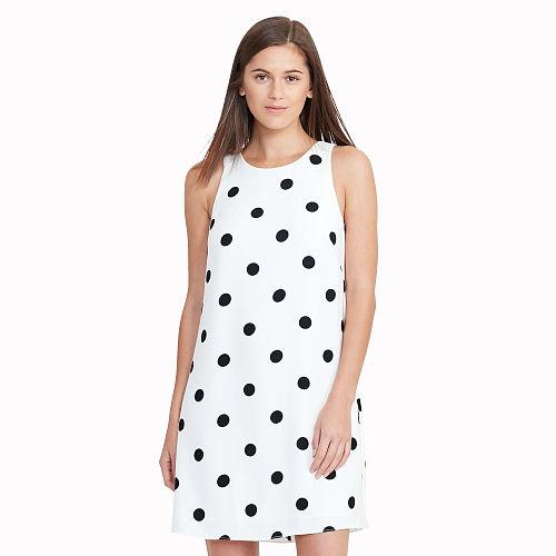 Ralph Lauren Lauren Crepe A-line Dress Colonial Cream/black