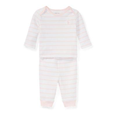 Ralph Lauren Striped Top & Pant Set Delicate Pink/white 6m