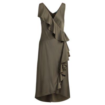 Ralph Lauren Ruffled Crepe Sleeveless Dress Admiral Grn
