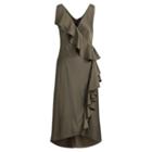 Ralph Lauren Ruffled Crepe Sleeveless Dress Admiral Grn