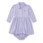 Ralph Lauren Striped Knit Oxford Dress Charter Purple/white 3m