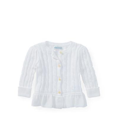 Ralph Lauren Cable Cotton Peplum Cardigan White 24m