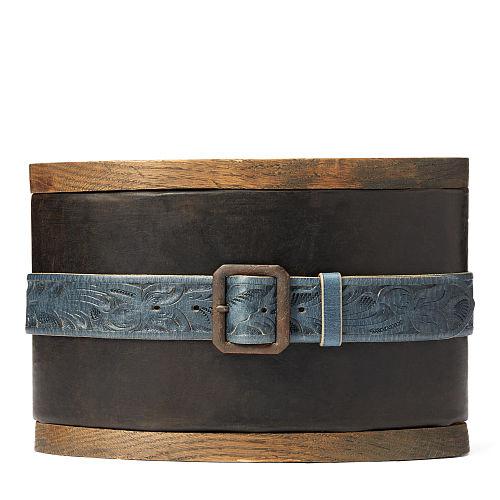 Ralph Lauren Rrl Tooled Leather Souvenir Belt Indigo