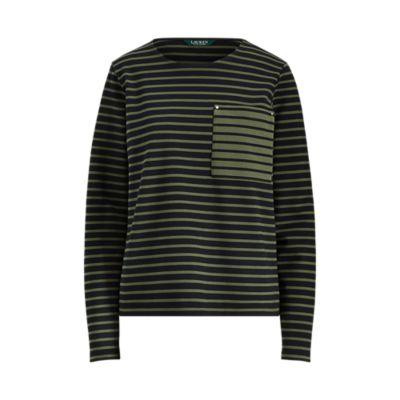 Ralph Lauren Striped Cotton Pocket T-shirt Polo Black/admiral Green