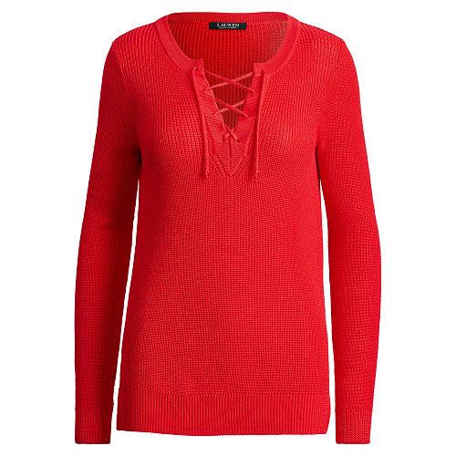 Ralph Lauren Lauren Lace-up Cotton Sweater Fresh Tomato