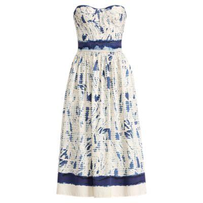 Ralph Lauren Sheena Cotton Strapless Dress Painterly Stripe Ecru Mul