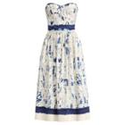 Ralph Lauren Sheena Cotton Strapless Dress Painterly Stripe Ecru Mul