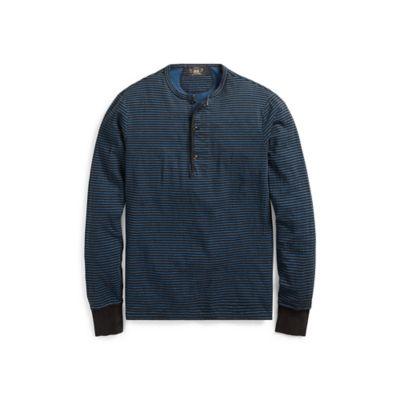 Ralph Lauren Indigo Striped Cotton Henley Blue Indigo Black Indigo