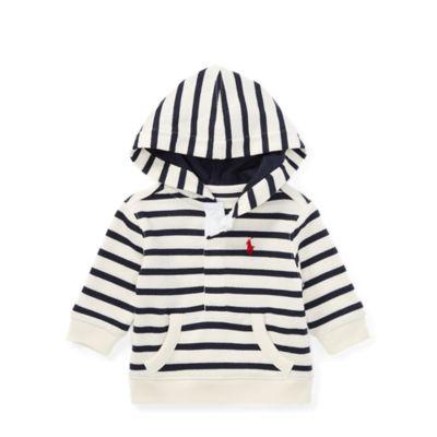 Ralph Lauren Striped Atlantic Terry Hoodie Clubhouse Cream/navy 6m