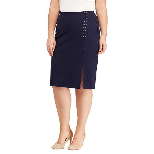 Ralph Lauren Lauren Woman Lace-up Pencil Skirt Navy