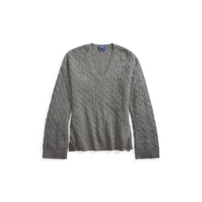 Ralph Lauren Cable Cashmere Dolman Sweater Antique Heather