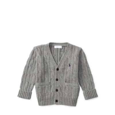 Ralph Lauren Cable-knit Cotton Cardigan Boulder Grey Heather 6m