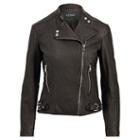 Ralph Lauren Lauren Burnished Leather Moto Jacket