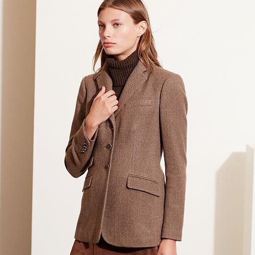 Ralph Lauren Lauren Wool-blend-herringbone Jacket Brown/tan