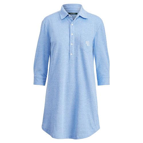 Ralph Lauren Lauren Cotton-blend-piqu Sleep Shirt Club Blue