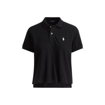 Ralph Lauren Cropped Cotton Mesh Polo Polo Black