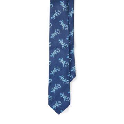 Ralph Lauren Gecko-print Linen Narrow Tie Navy