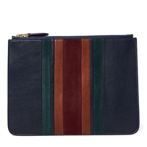 Ralph Lauren Striped Luxe Calf Zip Pouch