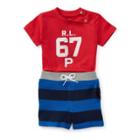 Ralph Lauren Cotton T-shirt & Short Set Deep Orangey Red 3m