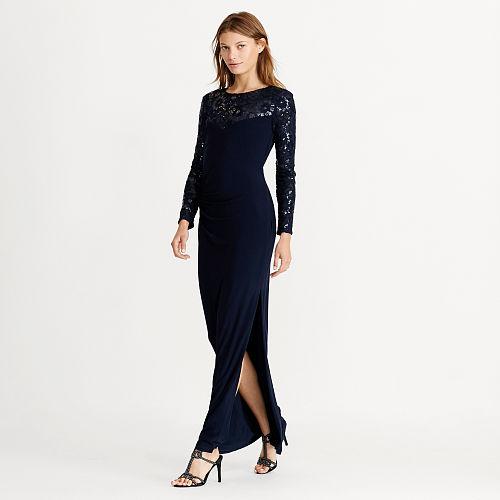 Ralph Lauren Lauren Sequined-yoke Jersey Gown Lighthouse Navy-lh Navy