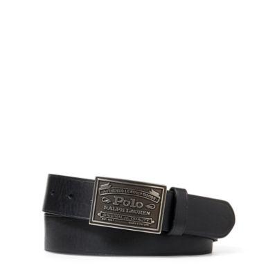Ralph Lauren Polo Metal Plaque Buckle Belt Black