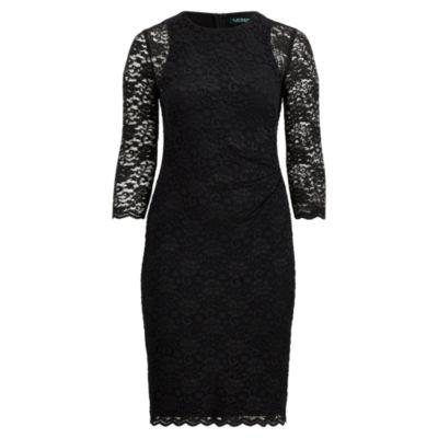 Ralph Lauren Sheer-sleeve Lace Dress Black