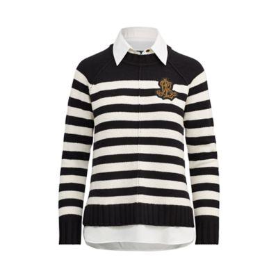 Ralph Lauren Layered Bullion-patch Sweater Polo Black/ Cream