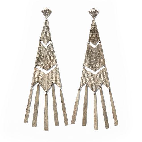 Ralph Lauren Fringed Chevron Earrings Silver