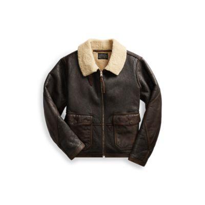 Ralph Lauren Leather-trim Shearling Jacket Brown