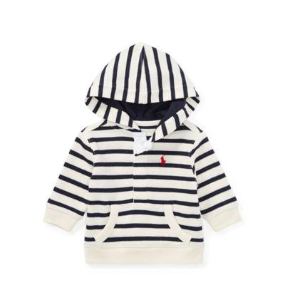 Ralph Lauren Striped Atlantic Terry Hoodie Clubhouse Cream/navy 24m
