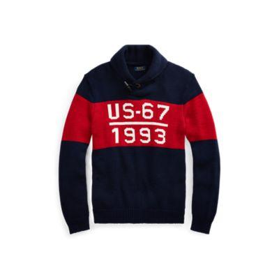 Ralph Lauren Cp-93 Cotton Shawl Sweater Navy