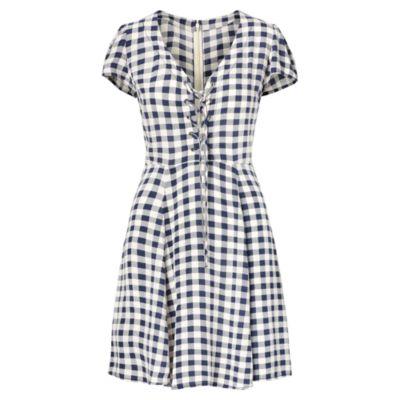 Ralph Lauren Checked Lace-up Dress Navy Check
