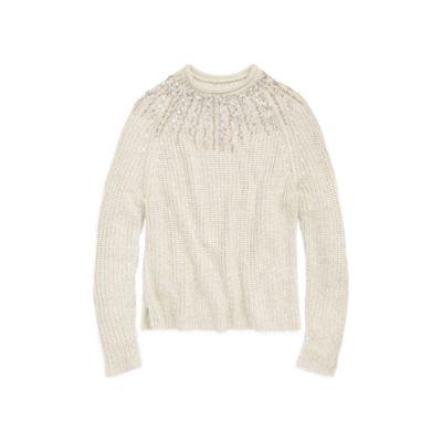 Ralph Lauren Beaded Rollneck Sweater Metallic Taupe