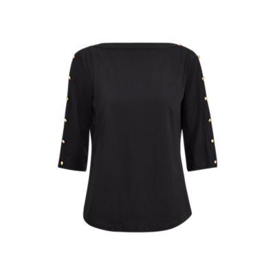Ralph Lauren Button-shoulder Jersey Top Polo Black