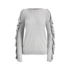Ralph Lauren Ruffled Silk-blend Sweater Stone Grey Heather