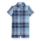 Ralph Lauren Plaid Linen-cotton Shortall Blue Multi 9m