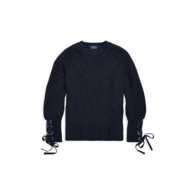 Ralph Lauren Lace-up-sleeve Cotton Sweater Navy