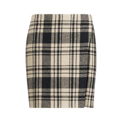 Ralph Lauren Brooke Plaid Merino Wool Skirt Black/antique Cream