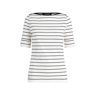 Ralph Lauren Striped Cotton Boatneck Top Cream/polo Black