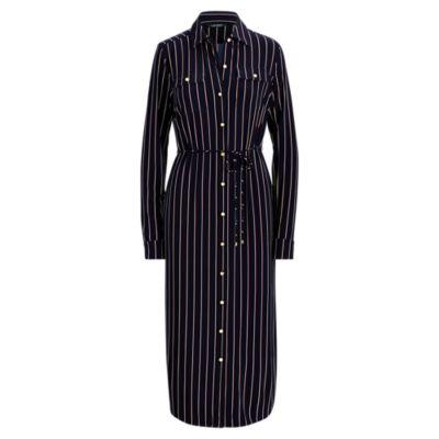 Ralph Lauren Striped Jersey Shirtdress Navy/bordeaux Multi