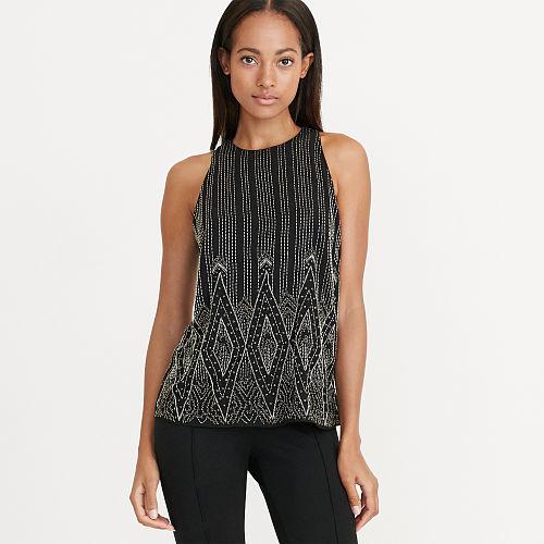 Ralph Lauren Lauren Beaded Georgette Top Black