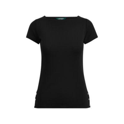 Ralph Lauren Buttoned Cotton Boatneck Top Polo Black