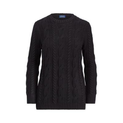 Ralph Lauren Side-zip Cotton Cable Sweater Polo Black