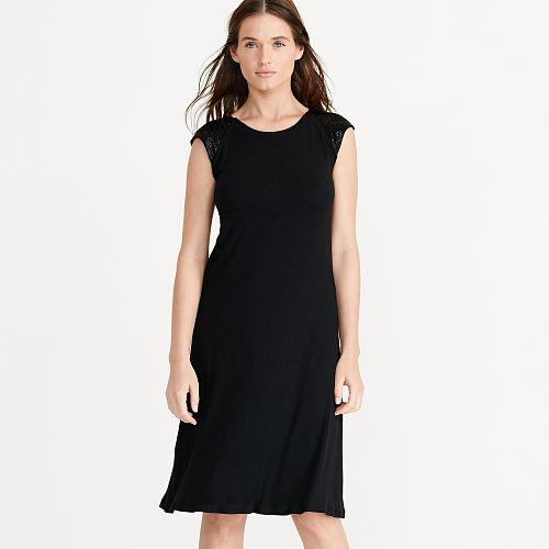 Ralph Lauren Lauren Beaded Cap-sleeve Jersey Dress Black
