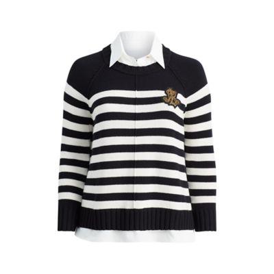 Ralph Lauren Striped Layered Crest Sweater Polo Black