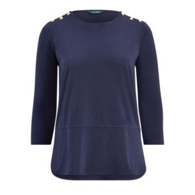 Ralph Lauren Button-trim Matte Jersey Top Navy