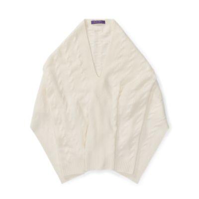 Ralph Lauren Cable Cashmere Poncho Scarf Chic Cream