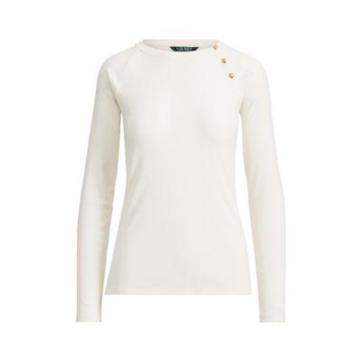 Ralph Lauren Button-shoulder Cotton Top Mascarpone Cream Sp